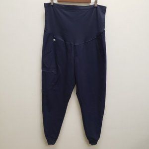 Figs Womens Zamora Maternity Joggers Size L Blue High Rise Stretch Pull On Nurse